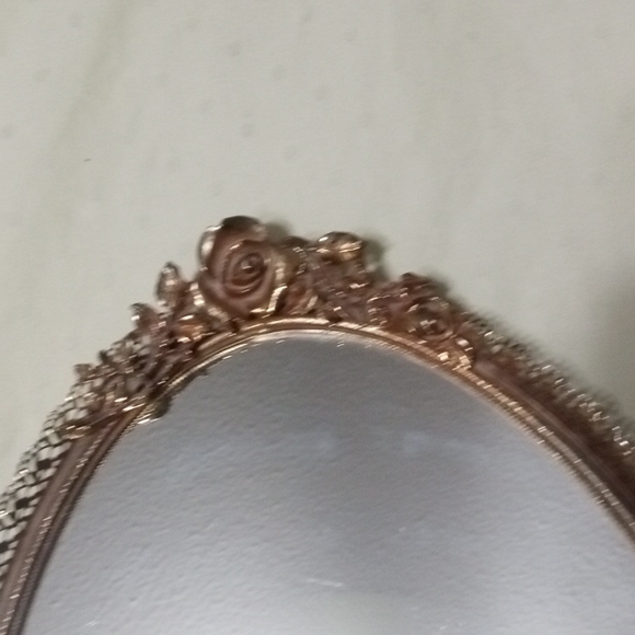 Antique Roses 🌹 Ova gold Mirror Tray lace vintage filigree tray - Picture 2 of 4